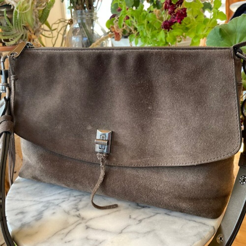 Rebecca Minkoff Darren Zip Top Dark Brown Suede Shoulder Bag